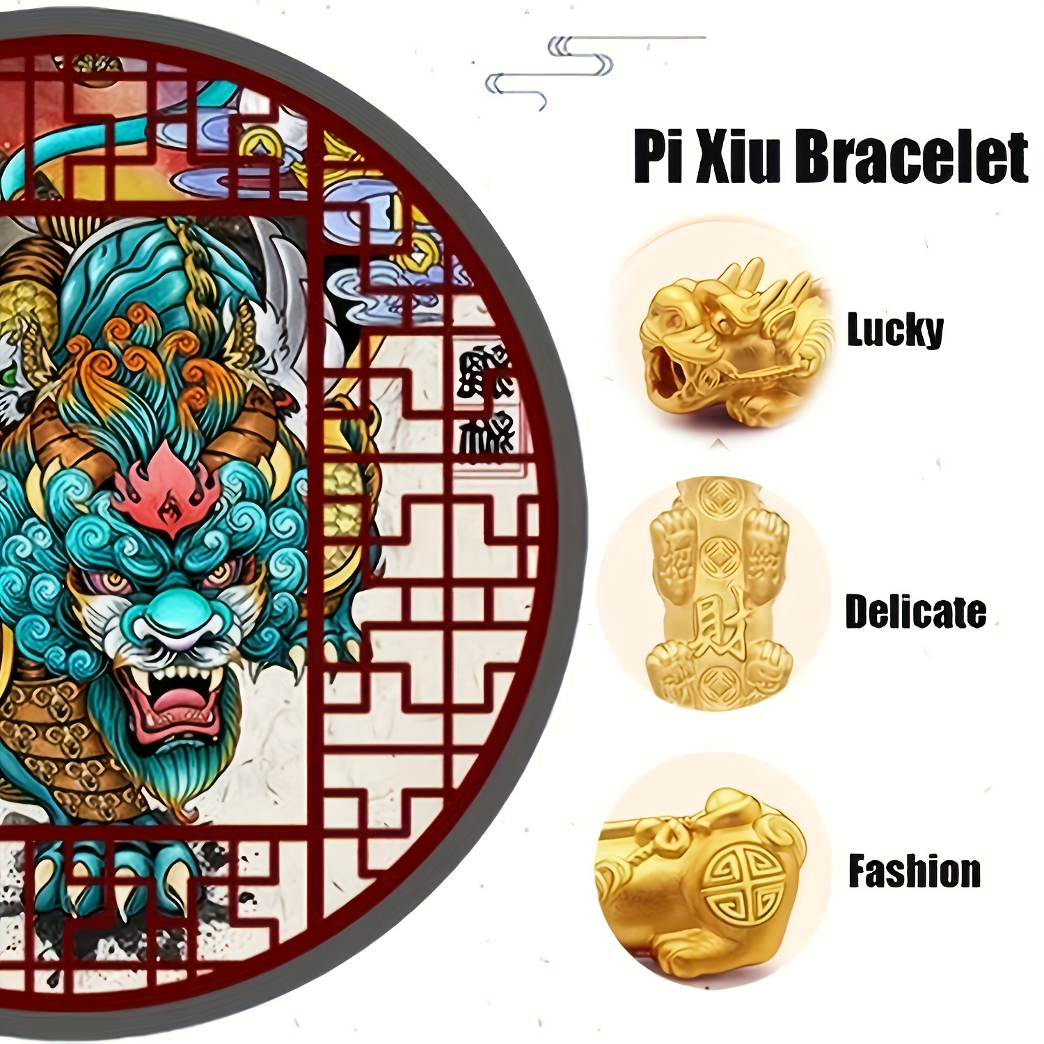 Conjunto de 3 Pulseras de Amuleto de la Suerte Feng Shui para Hombres y Mujeres - Piedra Natural, Diseño de Pixiu para Atraer Riqueza