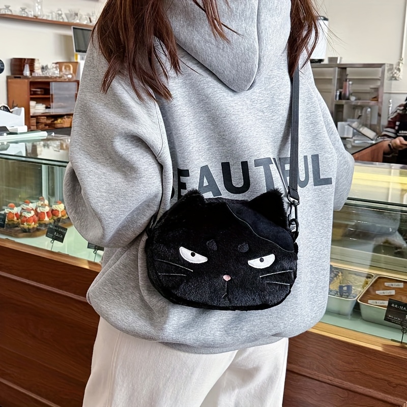 1 bolso de hombro de gatito de peluche de dibujos animados, bolso cruzado lindo con cremallera para uso diario y viajes, ideal para mujeres - regalo perfecto para chicas y adolescentes, etc. (22 cm / 8.66 pulgadas)