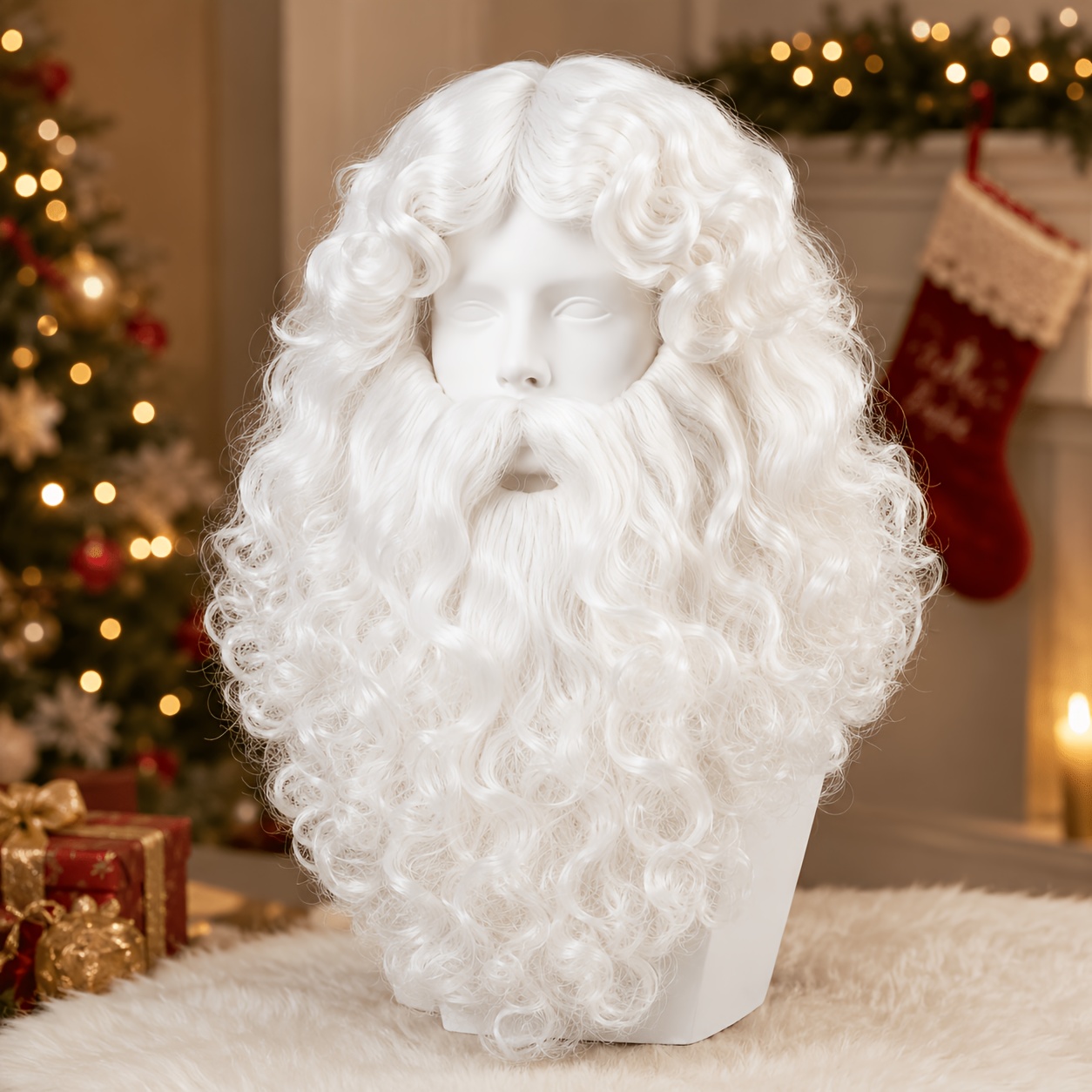 TEMU Santa Claus White Curly Wig And Beard Set, Adult Christmas Cosplay Costume Prop, Christmas Party Mall Event Performance Makeup Ball Role-playing