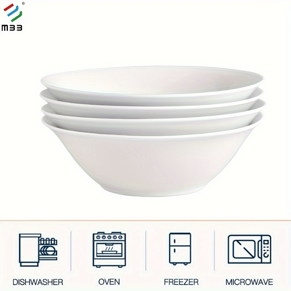 Of 4 High-quality 7-inch Round Ceramic Bowls In White, Perfect For Cereal, Soup, Salad, And Pasta