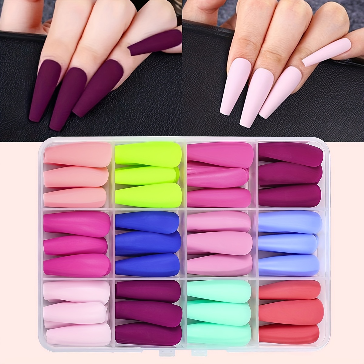 

288-piece Long Ballet Press-on Nails Kit - Mixed , Matte , Easy To Apply & Remove - Diverse Long Ballet Nail Shapes For Customizable