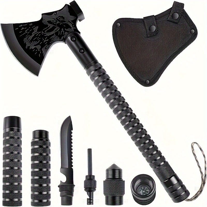 

Axe 10 In 1, Splitting Axe For Wood, Sharpness Camping Axe Multitool With Outdoor Knife And Compass, Hand Axe With Gift Box, Black Set For Travel, Garden