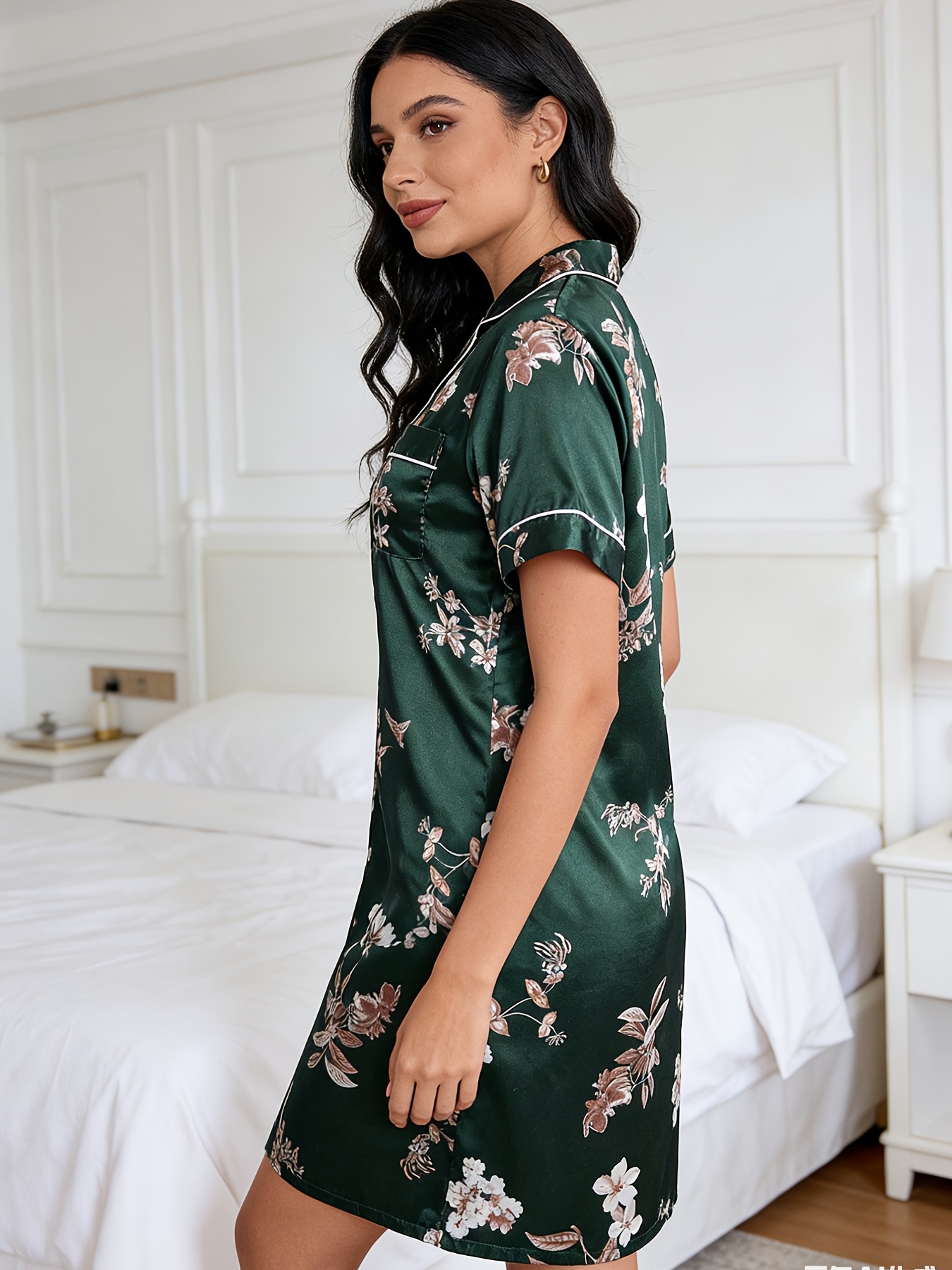summer short night dress summer womens short sleeve thin night dress button floral