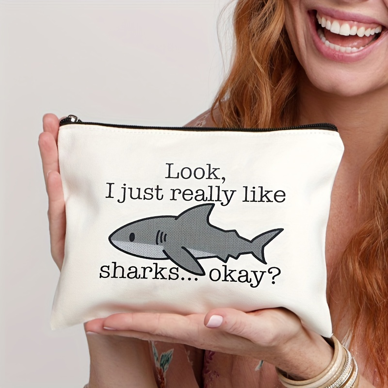 

1pc Shark Makeup Bag, Shark Gifts For Women, I Just Really Like Sharks Cosmetic Bag With Zipper, Shark Gifts For Shark Lovers