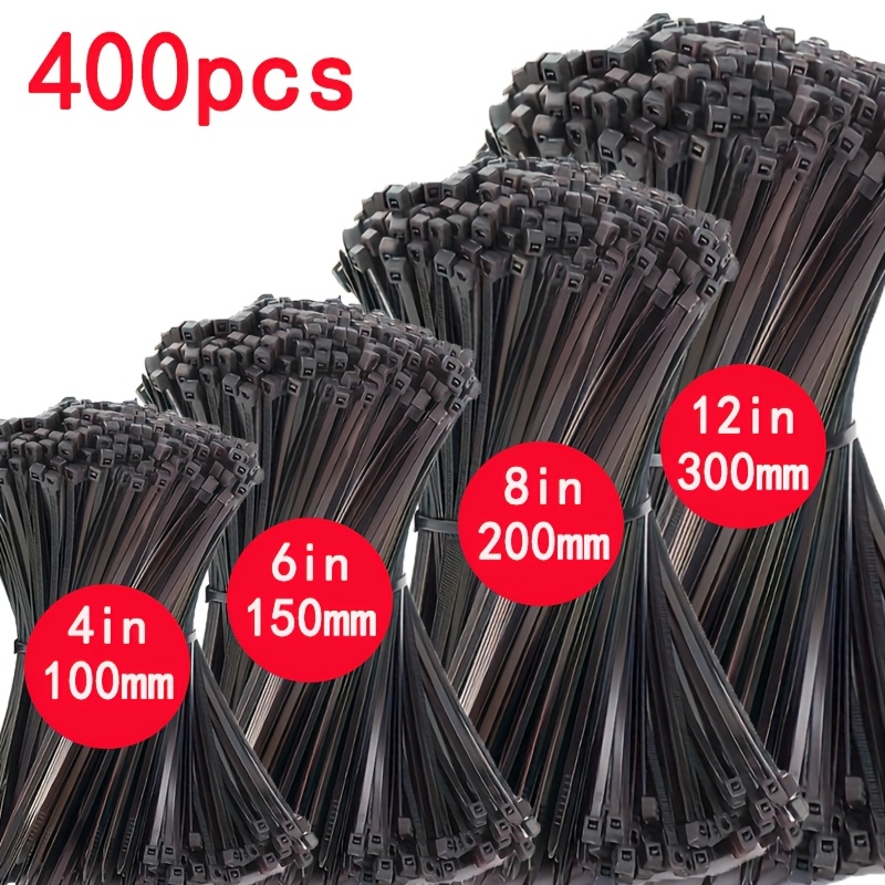TEMU 400 pezzi stringicavo autobloccanti in nylon e , diverse misure disponibili (4 pollici, 6 pollici, 8 pollici, 12 pollici), confezione combinata