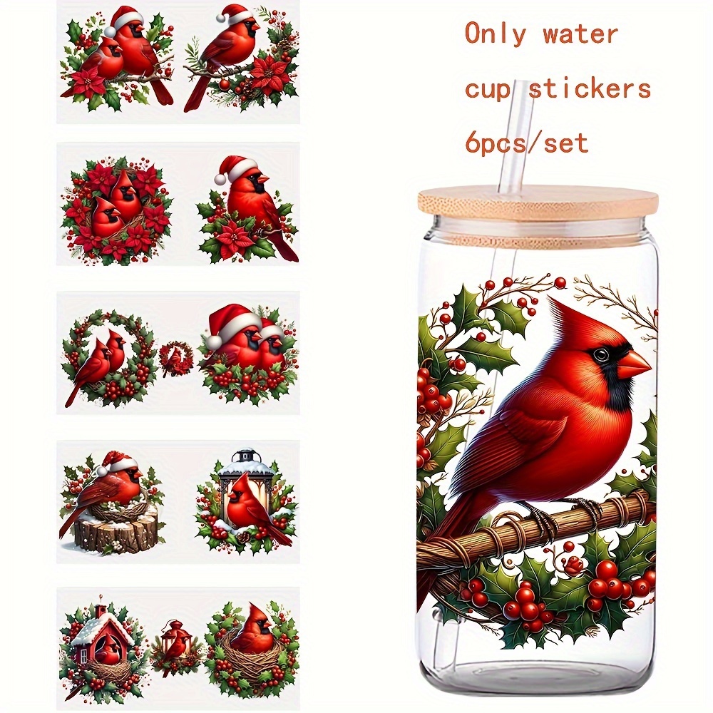 

6-pack Vinyl Bird Christmas Stickers, Waterproof Uv-resistant Decals For Glassware, Tumblers, Laptops, Furniture & Diy Crafts, Easy To Apply Durable Decorative Paper