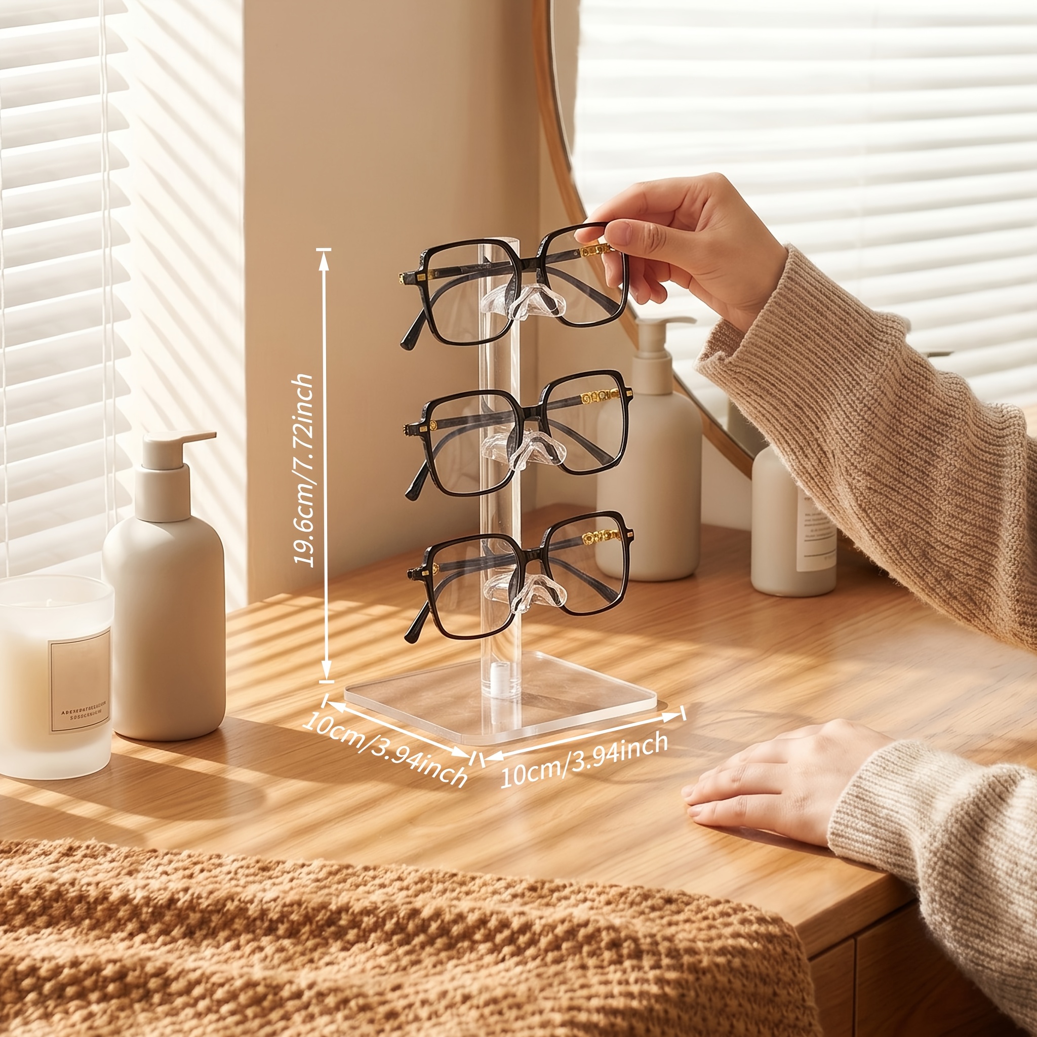 TEMU Présentoir à lunettes à 3 niveaux en acrylique, Organisateur de lunettes de soleil de bureau transparent, Étagère de présentation pour opticien