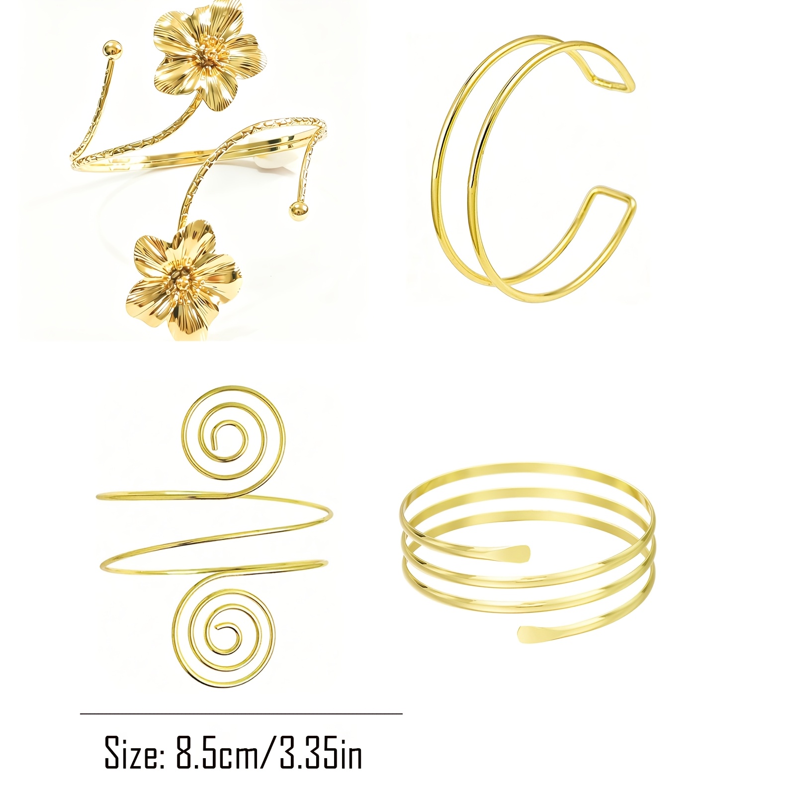 TEMU Juego de 4 piezas de anillos de brazo de flor, serie en estilo vacacional, pulsera de brazo superior con ajustable, anillo de brazo de