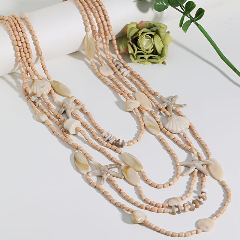 Bohemian Starfish & Seashell Multi-Layer Necklace, Vacation Style