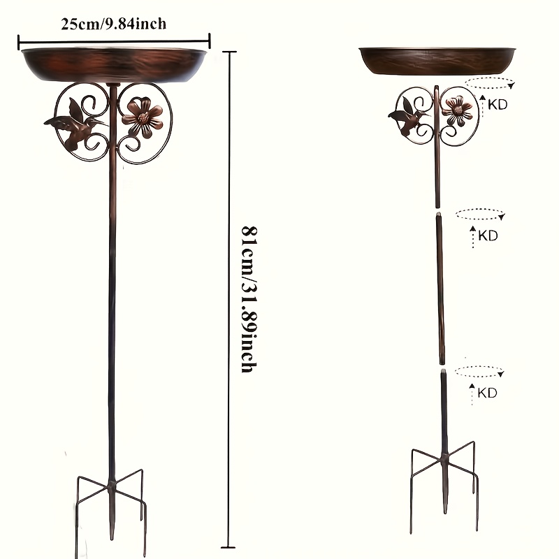 E-shop Vogelbad- Futterspender-Set aus Metall für den Außenbereich, mit 5-Krallen-Sockelsäule, Sonnenblumen-Design – ohne Springbrunnen, wetterfeste