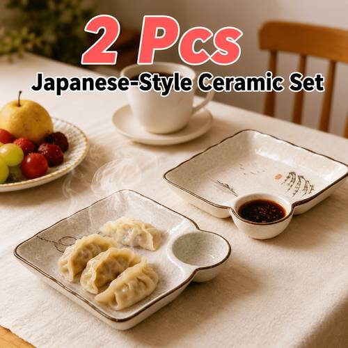 ceramic dumpling plates set 2pcs porcelain divided plates for breakfast fruit snacks