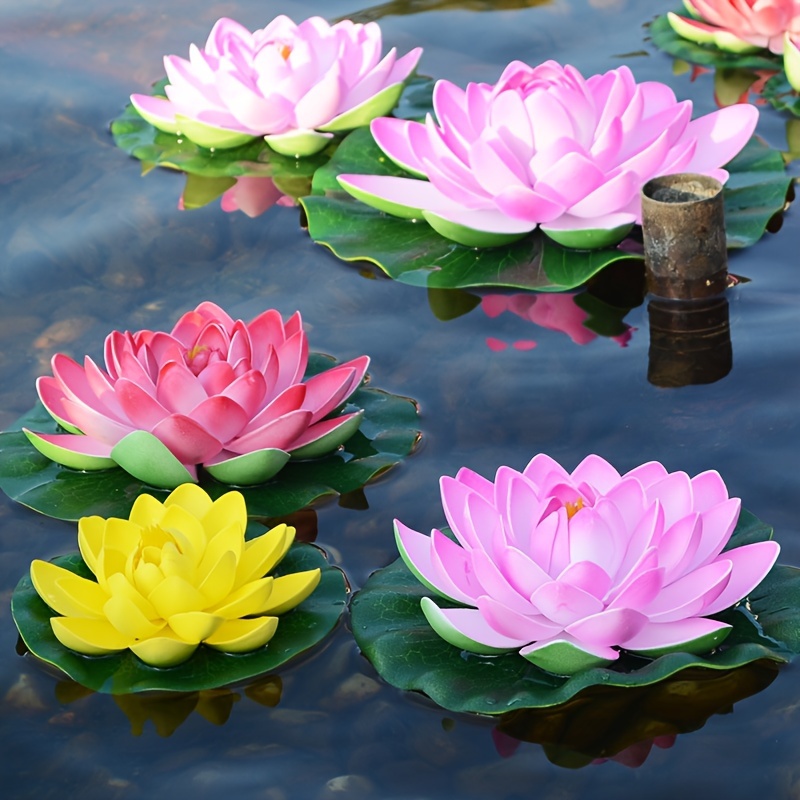 

5pcs Artificial Flower Decoration Props, Floating Foam Lotus Flower With Water Lily Pad, Realistic Decoration Perfect For Home Garden Pond Decoration Indian Diwali Decoration Return Gifts
