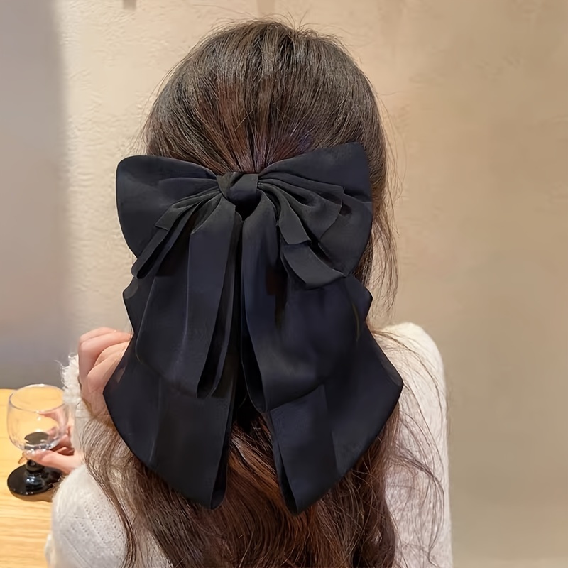 

1pc Solid Color Ribbon Bowknot Decorative Hair Claw Clip Large Hair Grab Clip Stylish Non Slip Ponytail Holder For Women And Daily Use