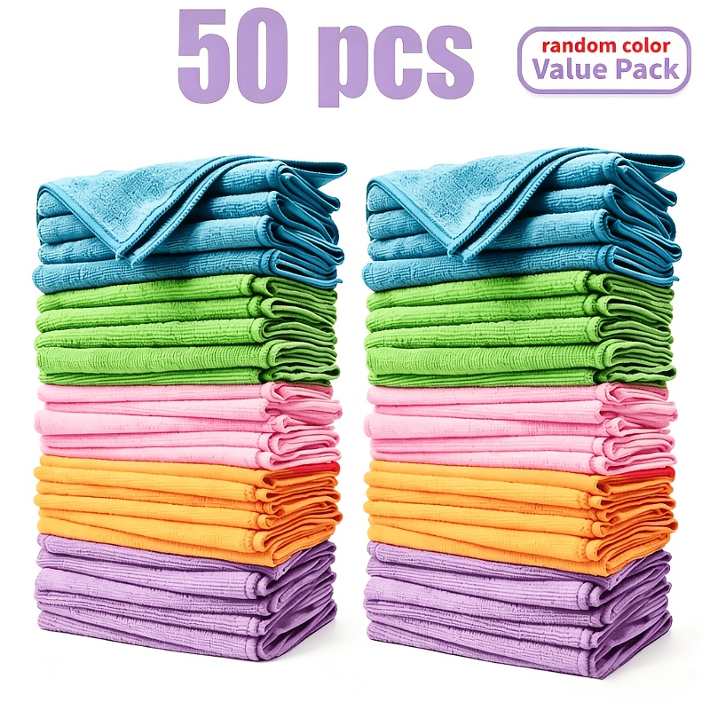 TEMU 50pcs Multipurpose Microfiber Cleaning Towels, Assorted Random Colors, Reusable Cleaning Cloths - Absorbent, Durable, And Quick-drying, Suitable