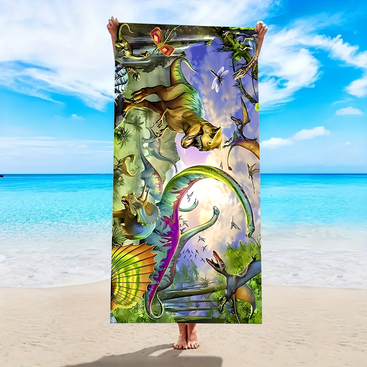 

Microfiber Beach Towel – Quick-drying – Unique Dinosaur – Oblong Knit Fabric Towel With Coastal Theme – Lightweight & Stylish For Beach And – 250gsm