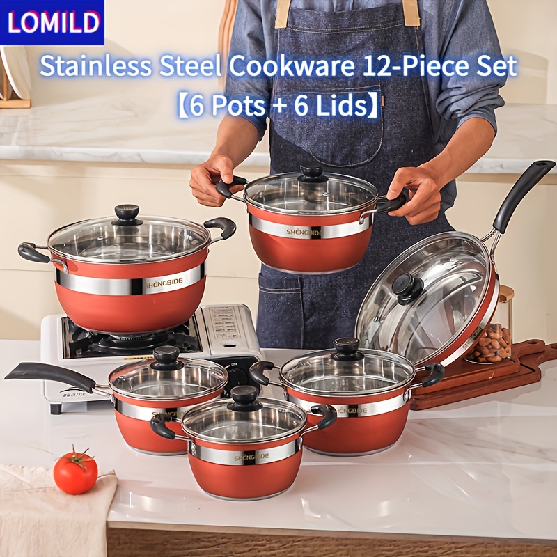 

[ ] Lomild 12pcs Stainless Steel Cookware Set - Includes Frying & , , And Utensils - For Induction ,