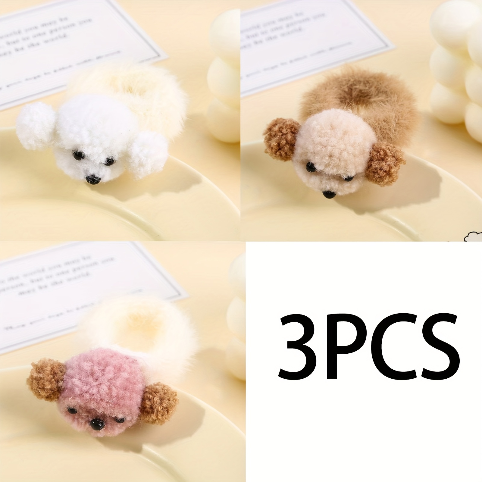 TEMU 3pcs Cute Plush Dog Hair Ties For Autumn And Winter, Hair Additions, Elastic Hair Bands, Suitable For Women's Ponytail Decorations