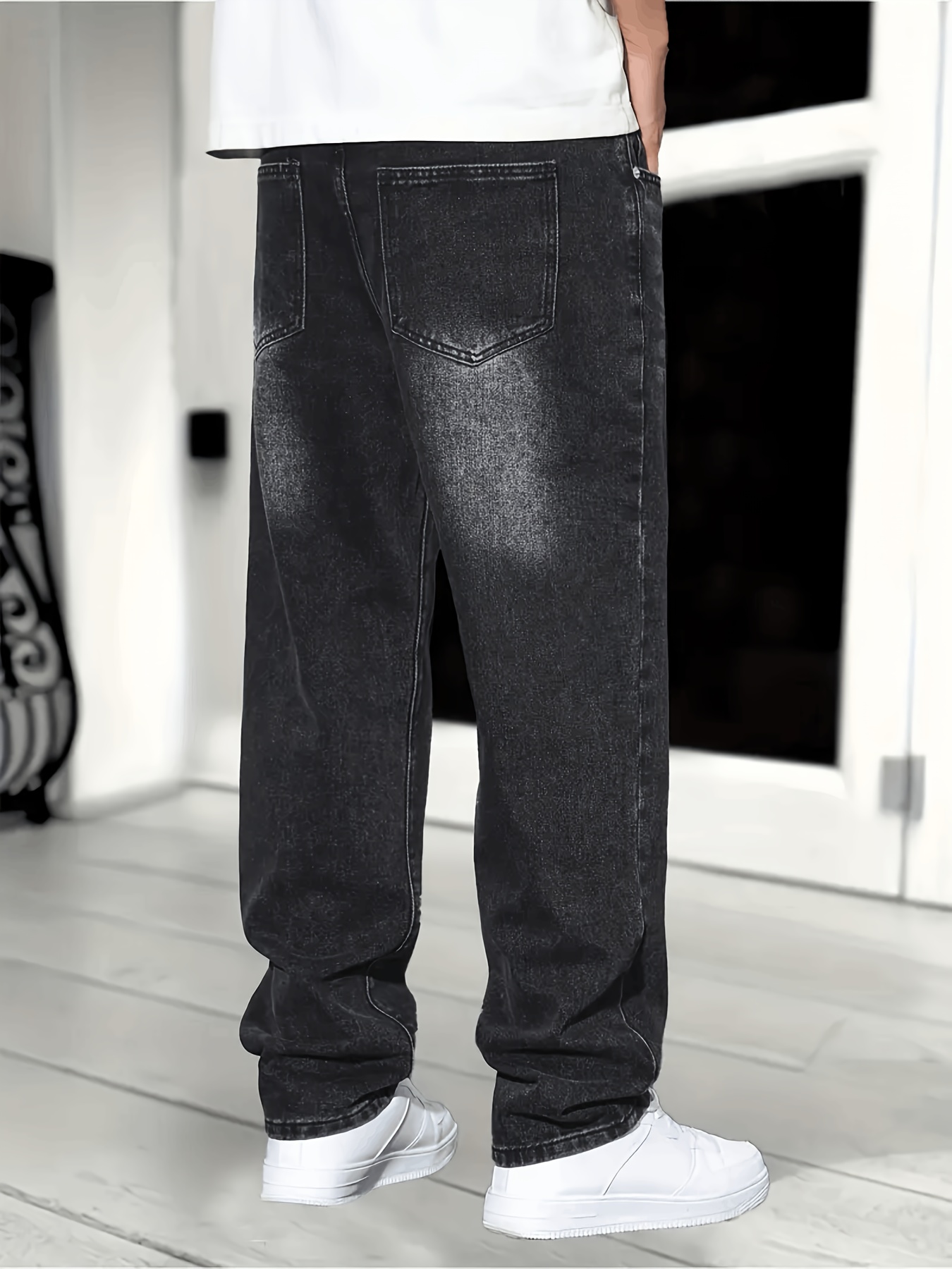 mens casual black denim jeans fashionable loose stretch - Temu