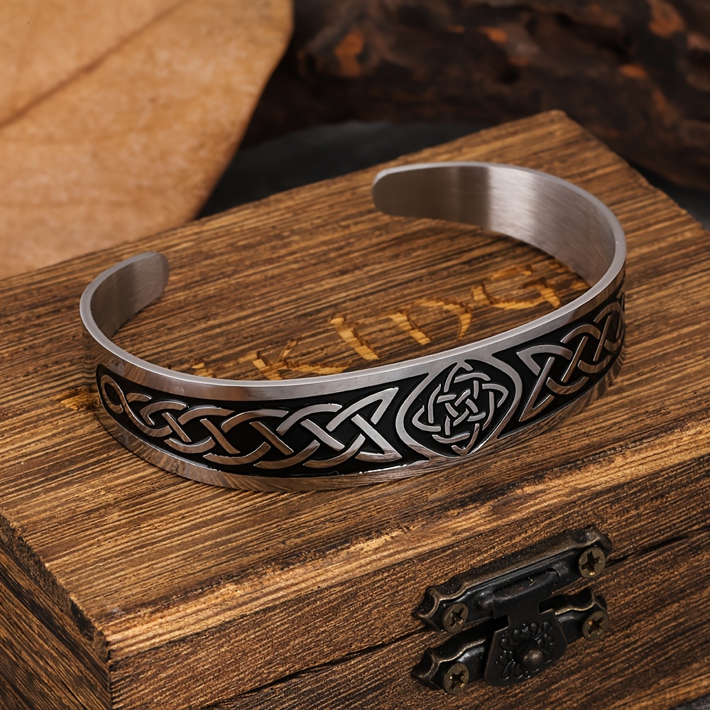 TEMU Vintage Celtic Stainless Steel Bracelet, Handmade Couple's Accessory For Men And Women