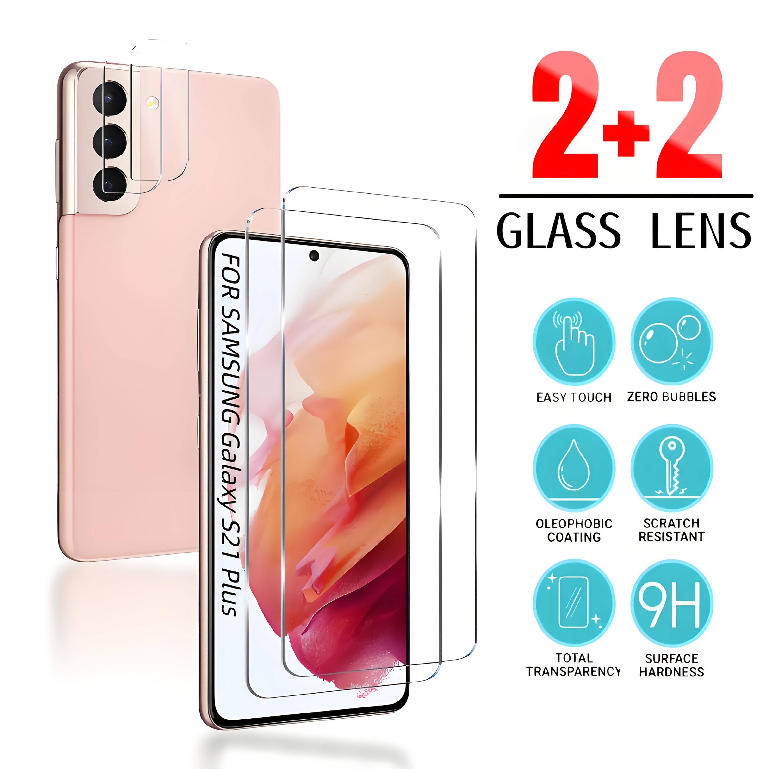 TEMU 2+2 Tempered Glass Screen Protector For For Galaxy S21 & S21 5g - Scratch-resistant, , , 0 Bubble, Opaque Coating, 9h Hardness, Camera Lens