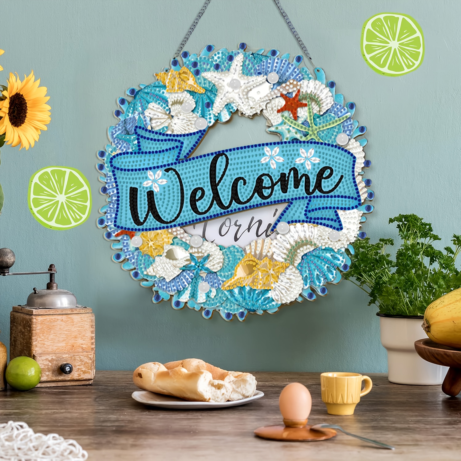 

5d Ocean Theme Acrylic Welcome Sign Diy Diamond Painting Pendant With Special Shaped Irregular Diamonds, Ideal For Home And Garden Decor, Gift, Diy, Pendant