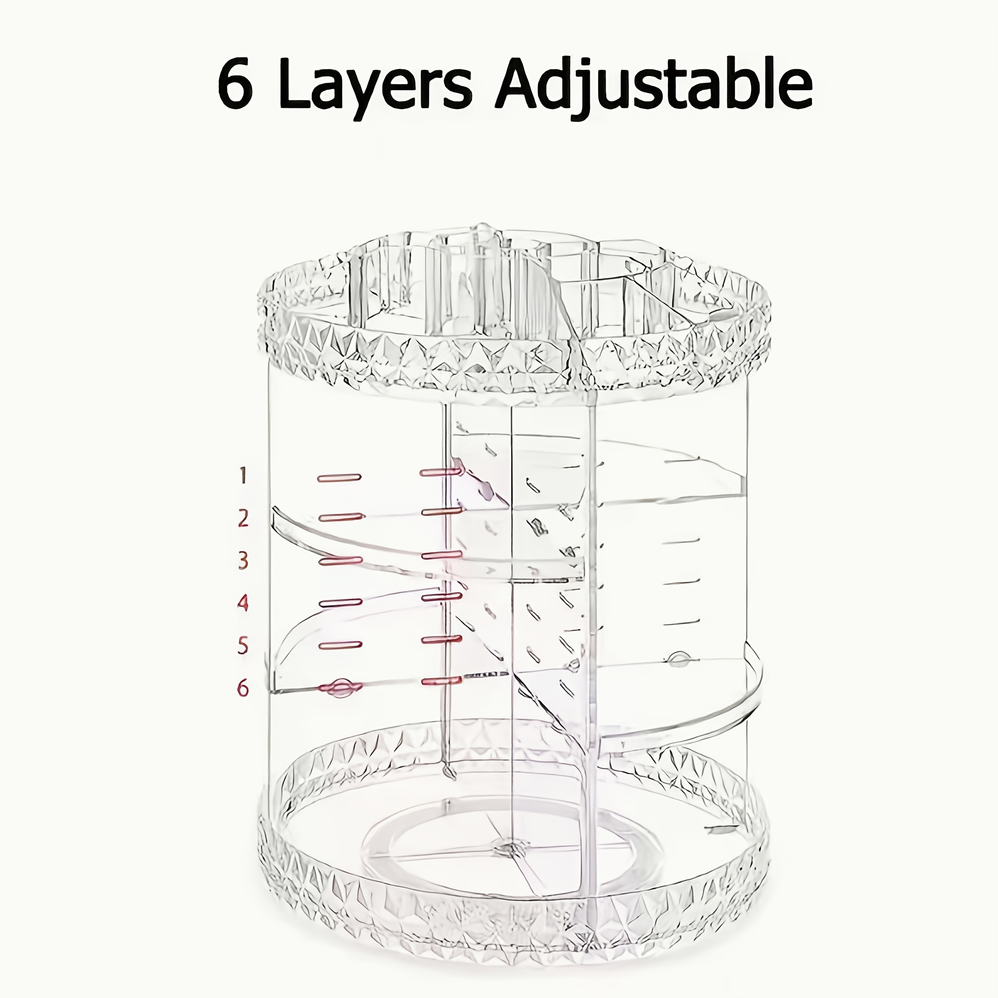TEMU 360° Rotating Makeup Organizer, 6 Adjustable Layers, Large Capacity Cosmetic And Perfume Storage, Clear Vanity Organizer For Bathroom, Bedroom,