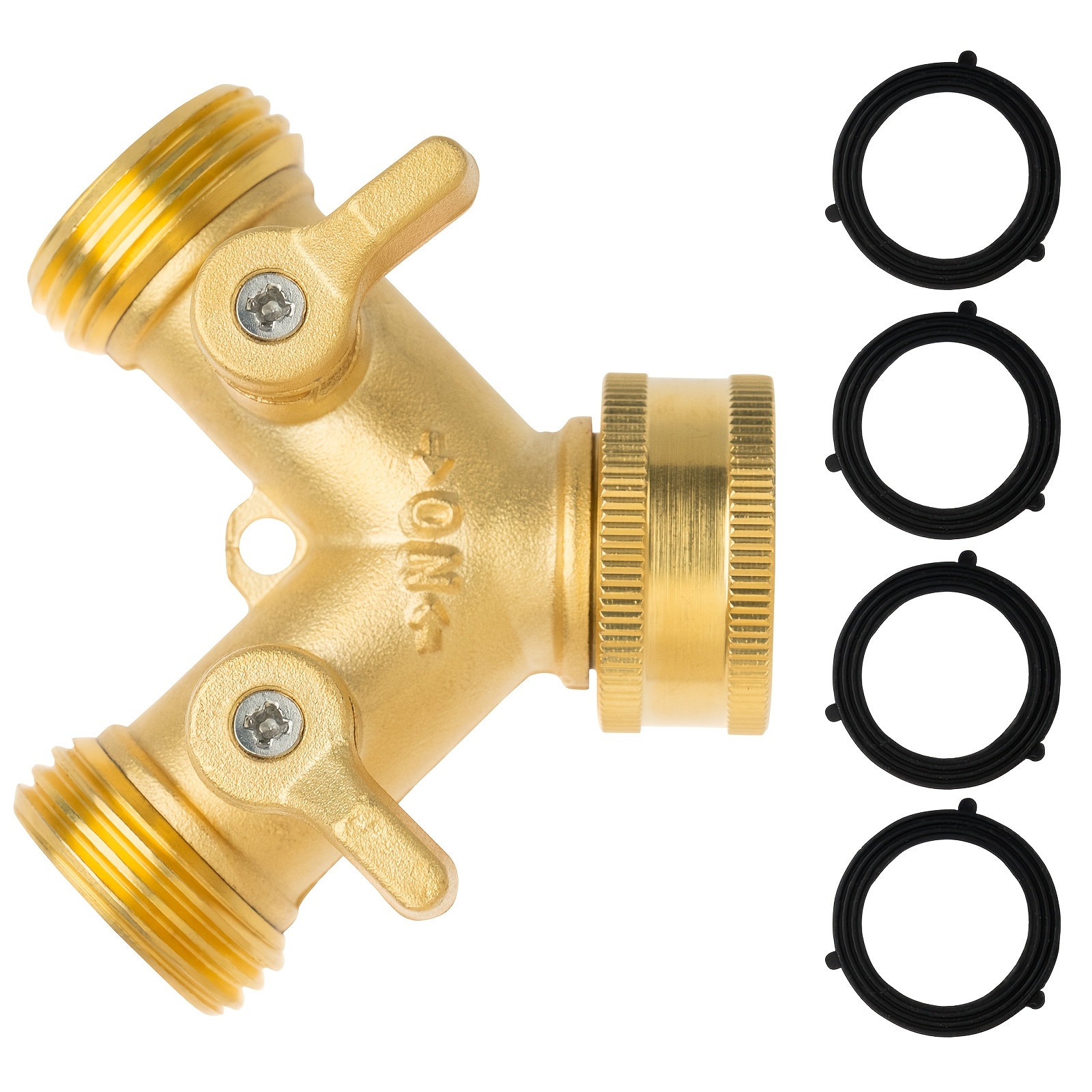 TEMU Robinet en Y pour tuyau en laiton 3/4" GHT - Un répartiteur à 2 voies durable doté d'une poignée antidérapante, idéal pour le lavage de voiture,