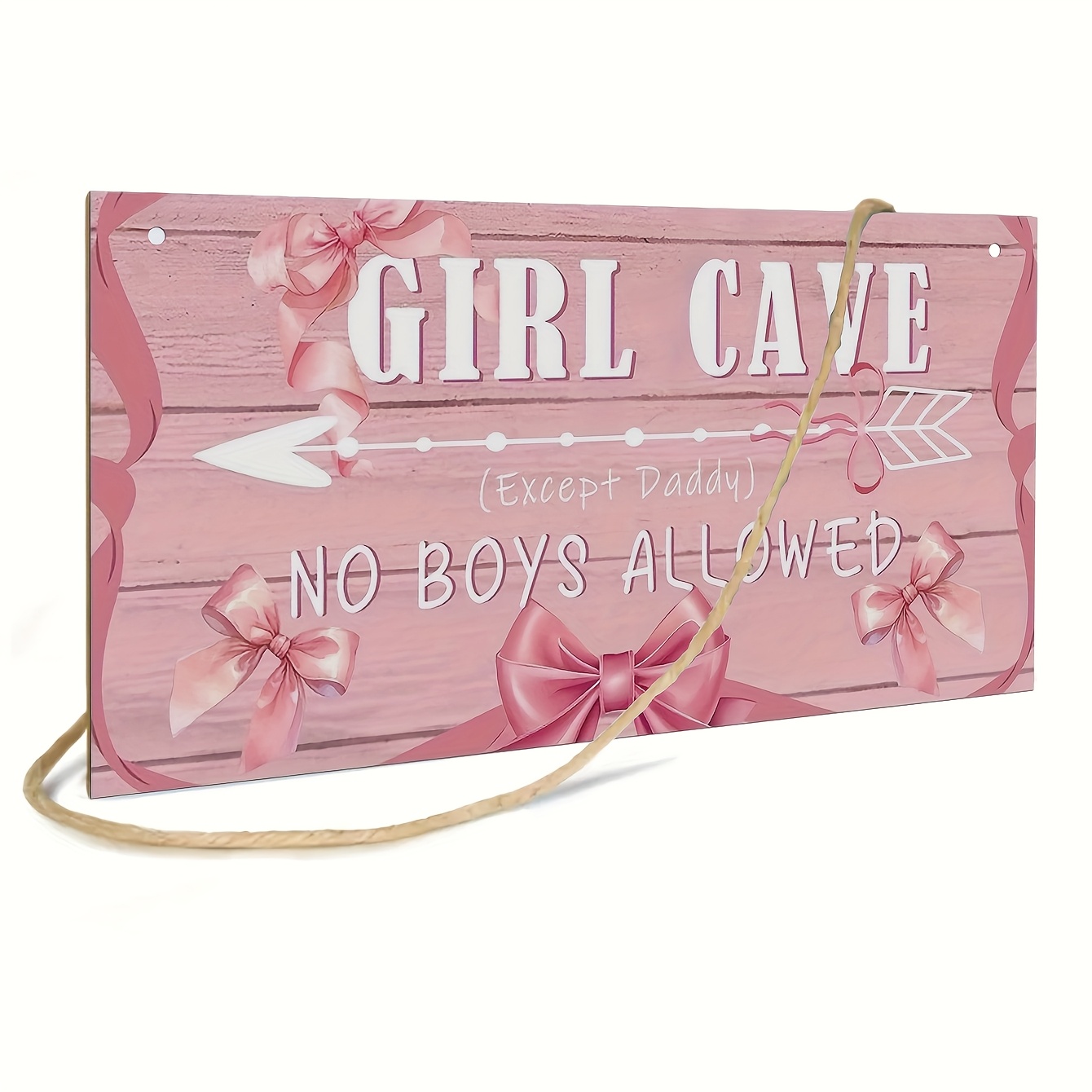 2D Flat, 1pc, Sign for a Cave, Wooden Wall Decoration with a Bow, Perfect Gifts for Fans of Pink, Decor for a Pink-Themed Room, No Boys Permitted Except for Dad in The Girls' Bedroom