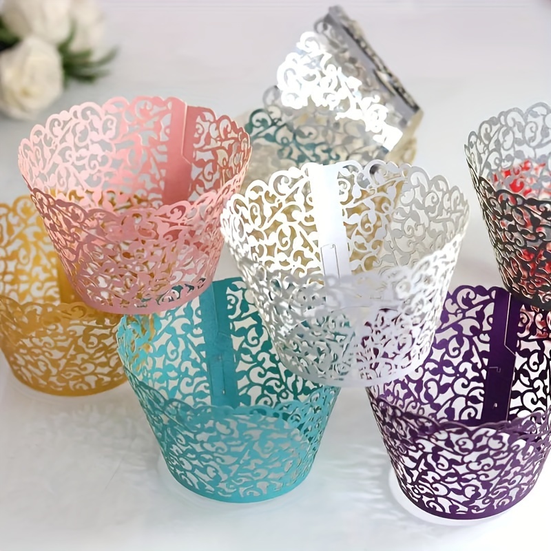 

20pcs Elegant Hollow Lace Cupcake Wrappers For Wedding, Birthday, Baptism & Special Occasions - Versatile Paper Bakeware For Baking And Decorating, Food-safe Multi-holiday Design