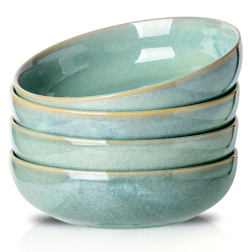 TEMU Hvh 8.5 Inch Large Pasta Bowls Set Of 4, 46oz Bowl Set Of 4, Dinner Bowls Set, Shallow Bowls, Ceramic Bowls Set Microwave And Dishwasher Safe,