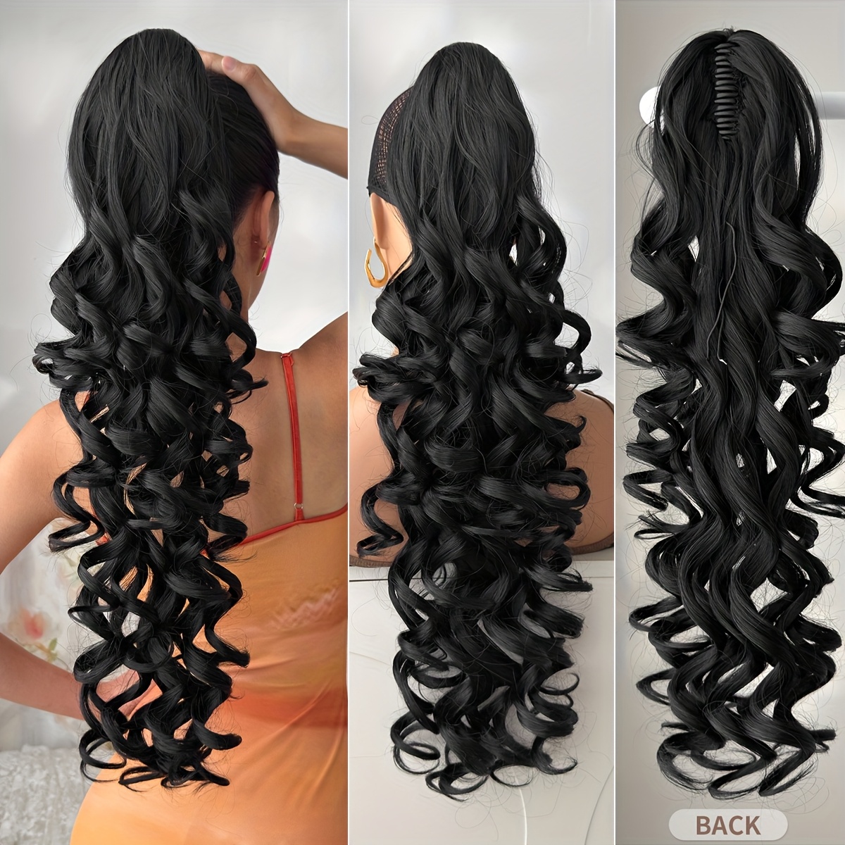 TEMU 1pc Synthetic Fiber Ponytail Wig With Small Waves, Clip- For , Suitable For Women To Increase Hair Volume And Change Hairstyles, Daily Wear Or