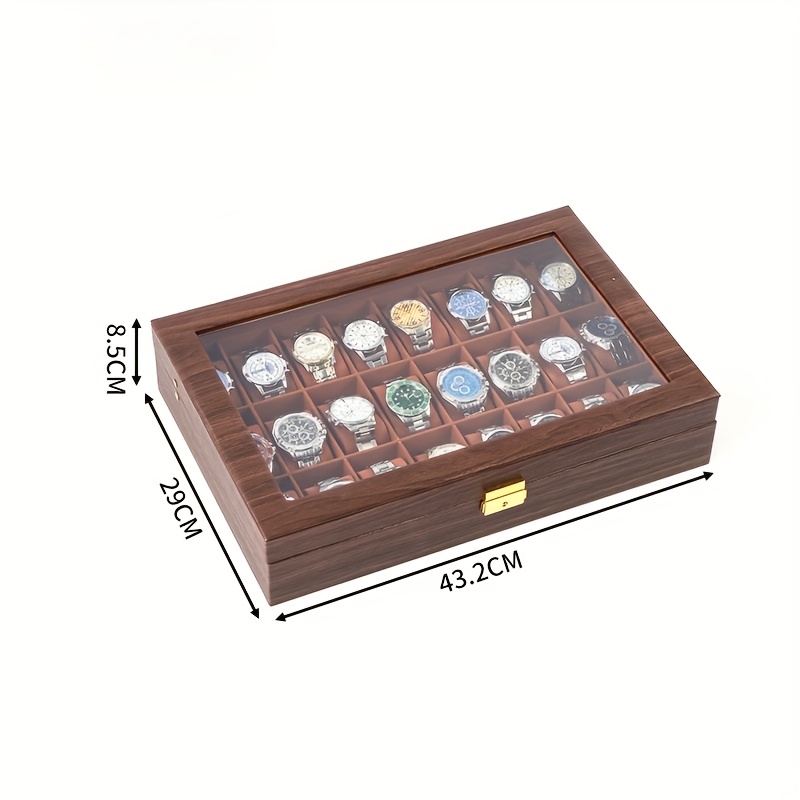 Hardwood Watch Box Organizer with   Leather Lid -   Storage Case, Secure Clasp Closure, Compatible with 3/6/10/12/24 Slot   - for Home, Boutique, or Gift - Deep Brown  , Watch Storage Box, Boutique Display Case, Sleek  , Velvet Interior Lining, Home Display, Premium  , Fashion Enthusiasts