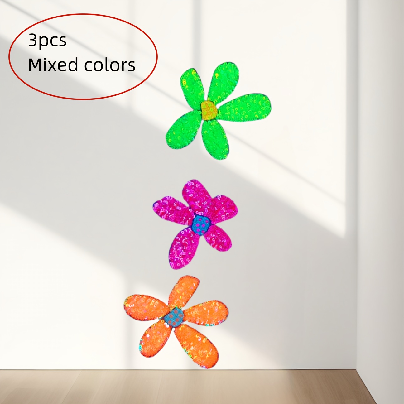 E-shop 3er-Set Funkelnde Pailletten-Blumen-Patches, Perlen-Stickerei-Applikationen für DIY-Mode - Vielseitige Dekorative Aufkleber für Kleidung, ,