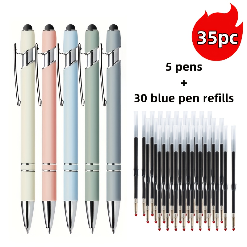 Image of 35pcs Set/metal Retractable Ballpoint Pens With Touchscreen Stylus Tip - Smooth Writing, Non-slip Grip, Compatible With Devices - Ideal For Everyday Use And A Great Gift