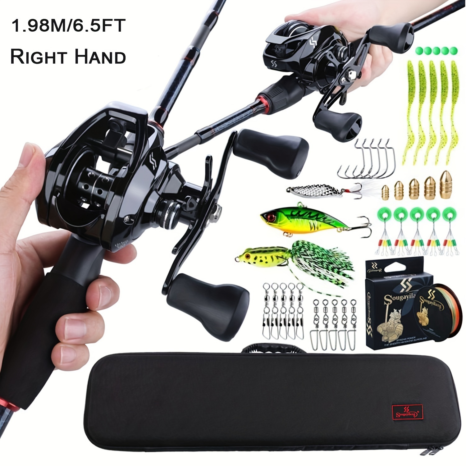 Sougayilang Fishing Rod and Reel Combo 1.98m 4 Sections Casting