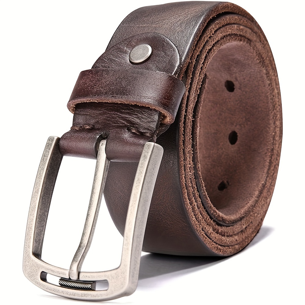 

Men's Simple Leather Belt With Metal Buckle, Brown, Standard Size, Italian Cow Leather Construction