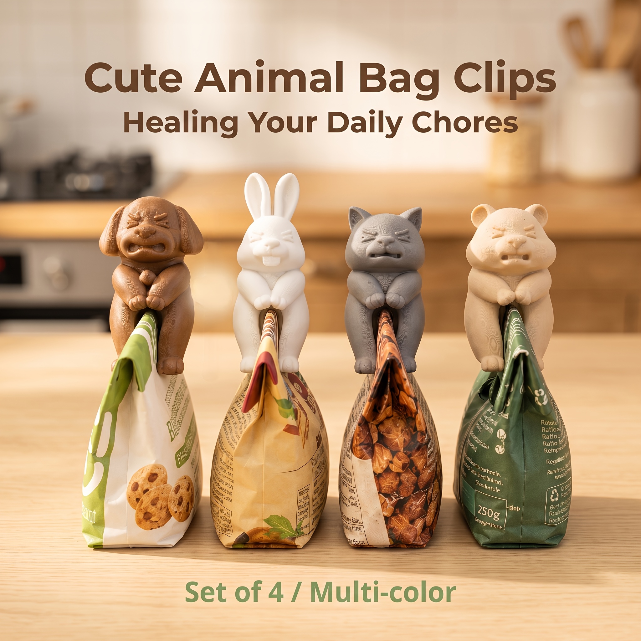 TEMU 4pcs Reusable Animal-shaped Bag Clips Suitable For Coffee, Cereal, Candy, Nuts & Kitchen Storage - Fun //dog Sealing Clips With Plastic Seal For