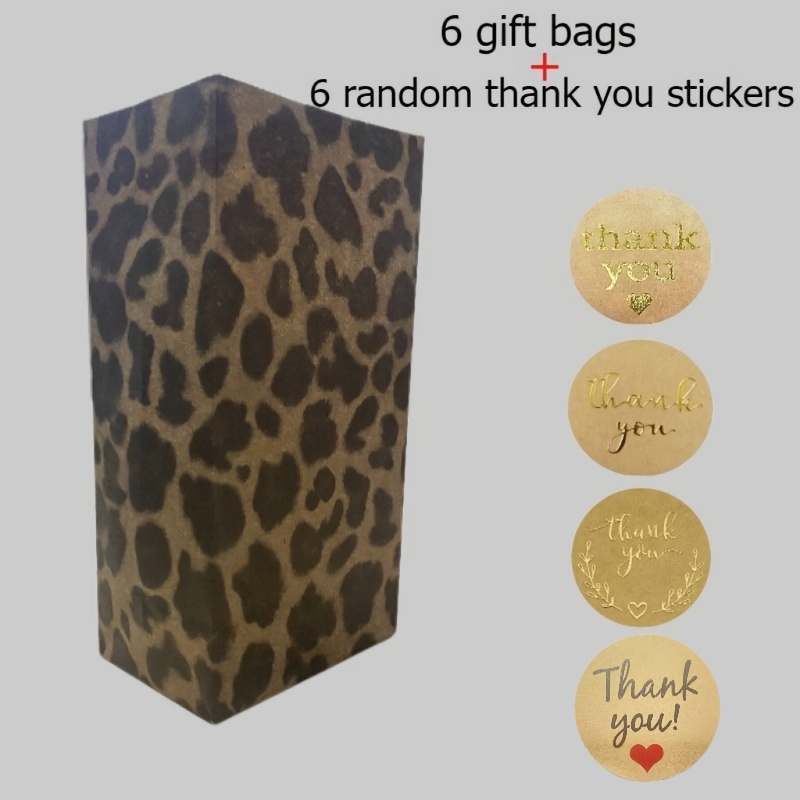 Image of Gift For Her/him 6/25pcs Brown Leopard Print Gift Bags | Vintage Paper, Ideal For Business Gifts, Graduation, Valentine's Day - Foldable With Thank You Seal Stickers
