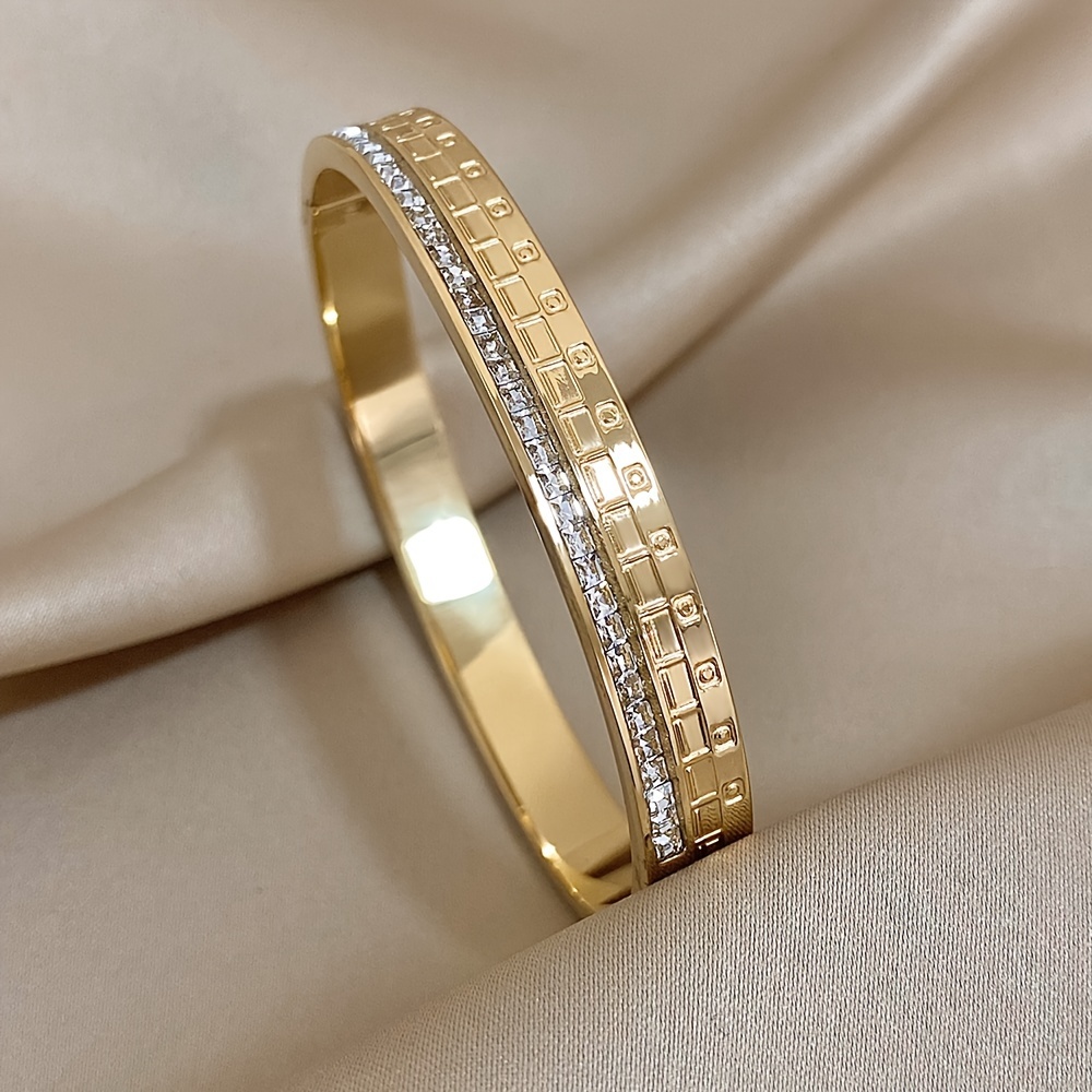 TEMU Hot Selling New 18k Gold-plated Stainless Steel Bracelet Inlaid With Zirconia As A Luxurious Gift For Family, ,