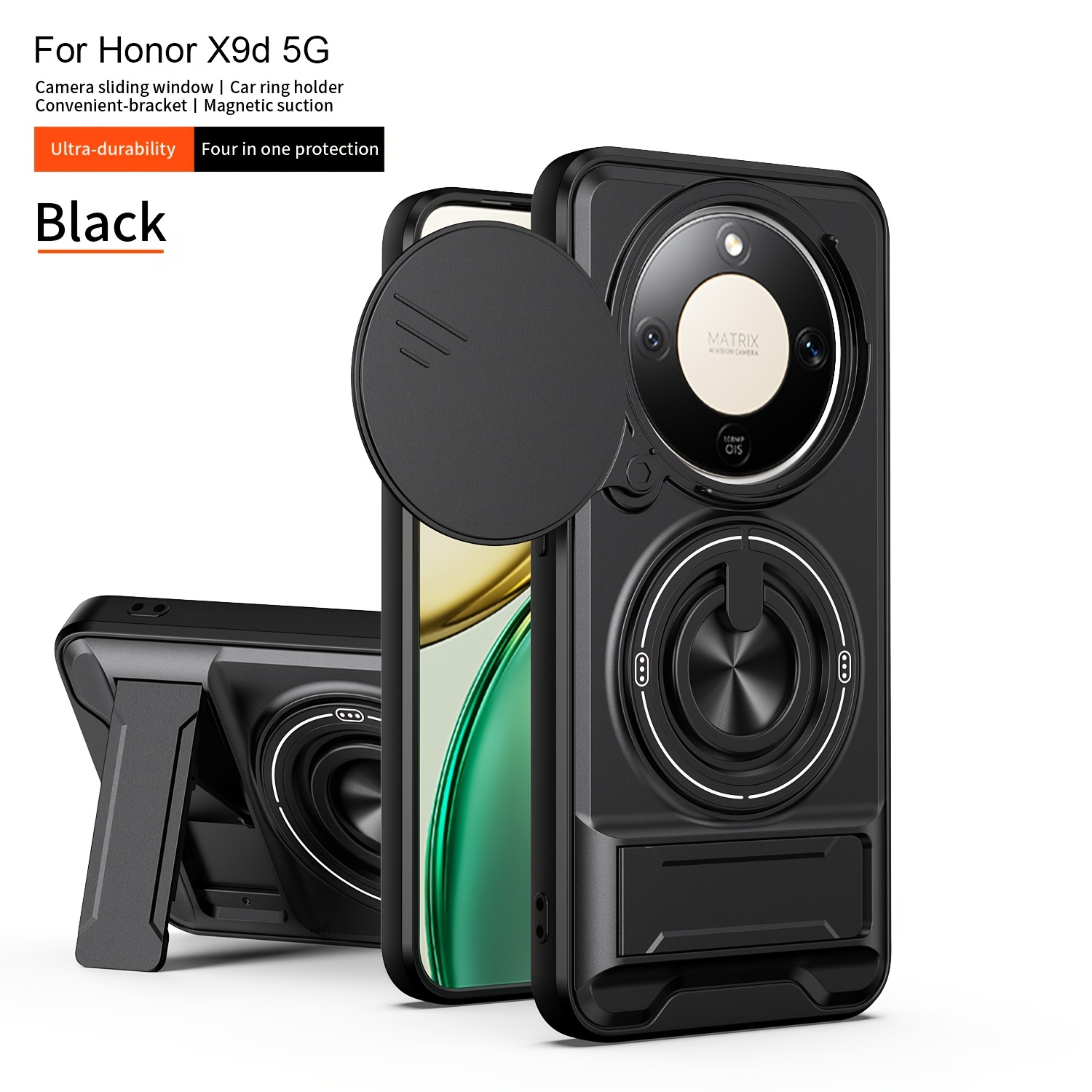 Ovitek za telefon: Eleganten in večnamenski ovitek, primeren za Honor X9D in Magic8 Lite. Značilnosti vključujejo 360° vrtljiv obroč, zložljivo