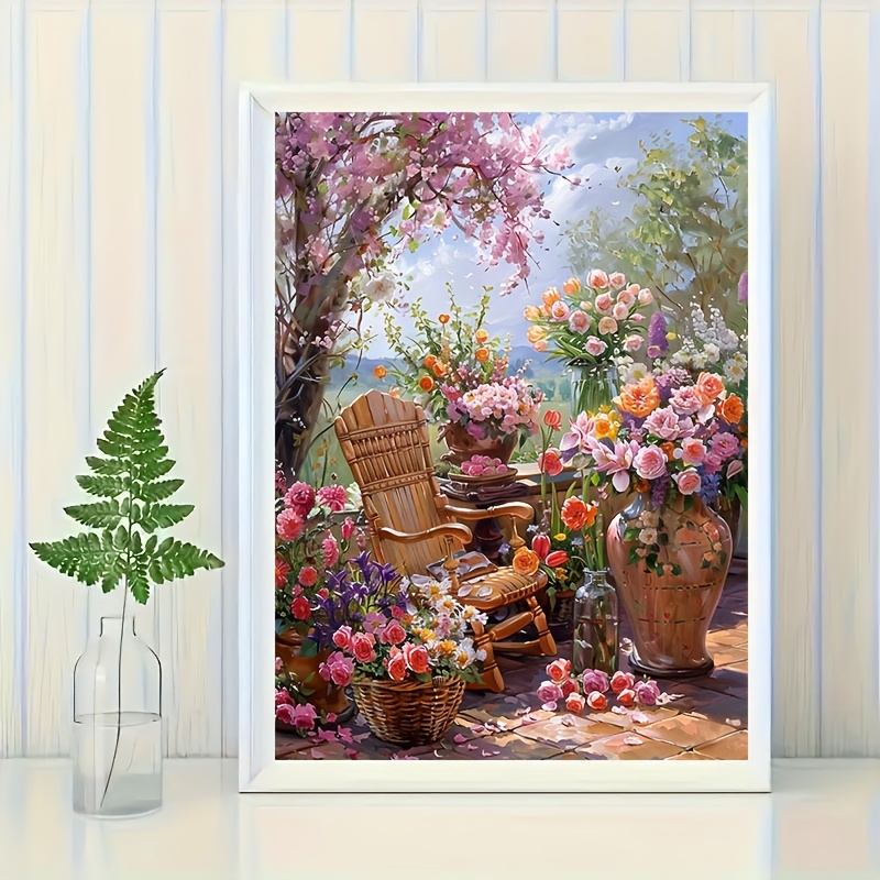 Image of New 5d Diy Diamond Painting Kit - Floral Landscape Theme, Round Acrylic Frameless Mosaic Artwork, Gift And Office Decoration, Suitable For Adults And Beginners