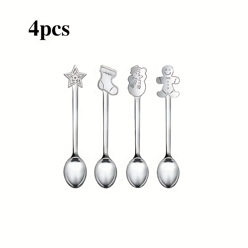 TEMU Hot Item - 4pcs Christmas Spoon Set - Premium Stainless Steel Mini Coffee And Tea Spoon For Dessert, Smoothie And Jam Mixing - Essential For