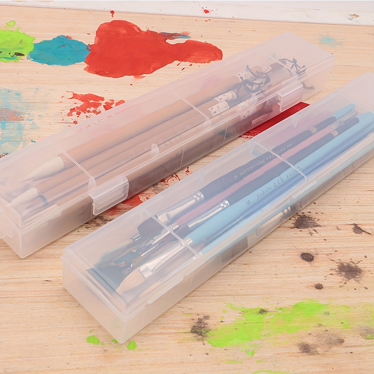 

1pc Transparent Plastic Paintbrush Storage Box, Watercolor Brush Case, Artist Organizer, Durable Art Supplies Container