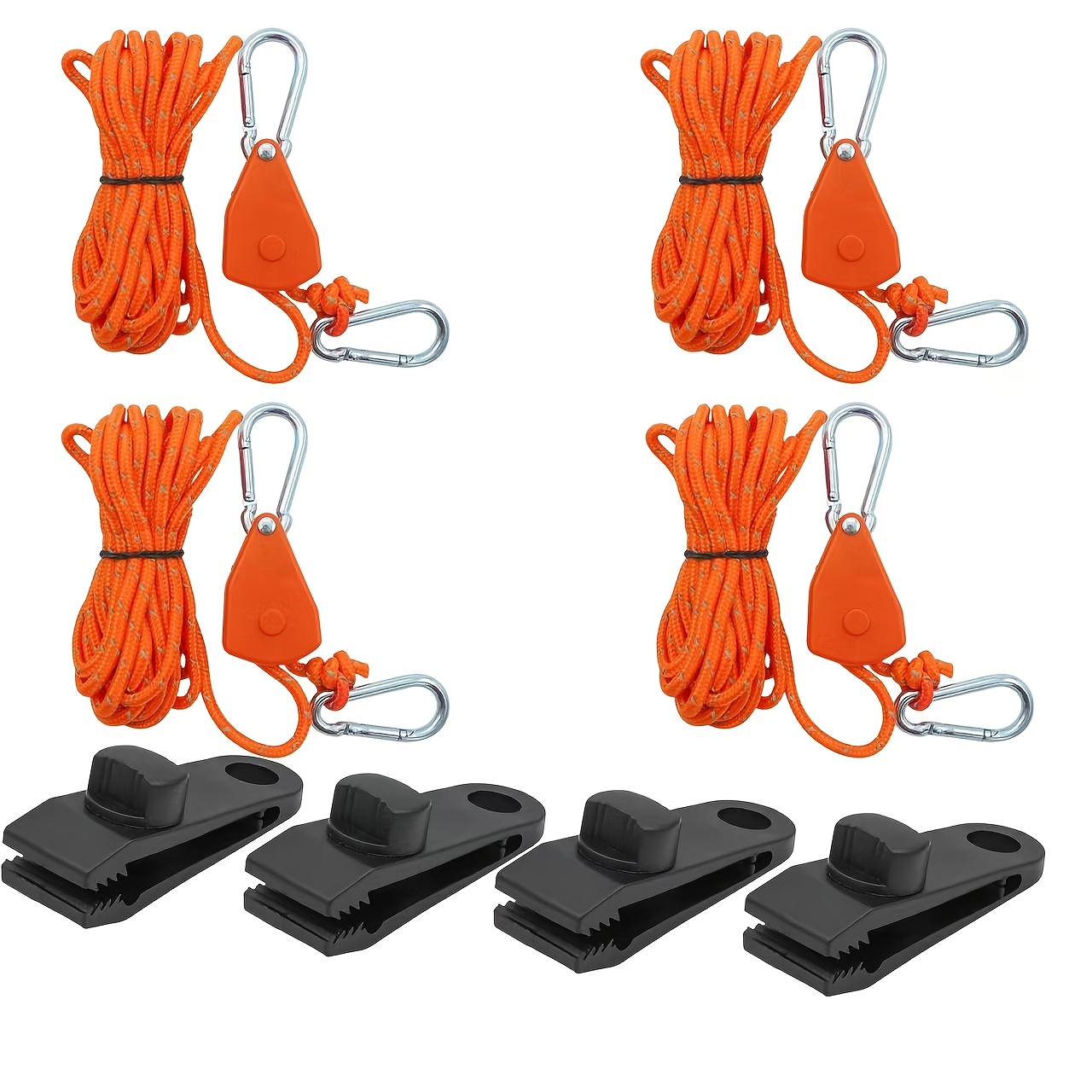 TEMU 8pcs Camping Rope Set With Reflective Cord And Tent Tarp Clips, Suitable For Camping And Hiking, Wheeled Camping Tent Guy Lines With Adjustable