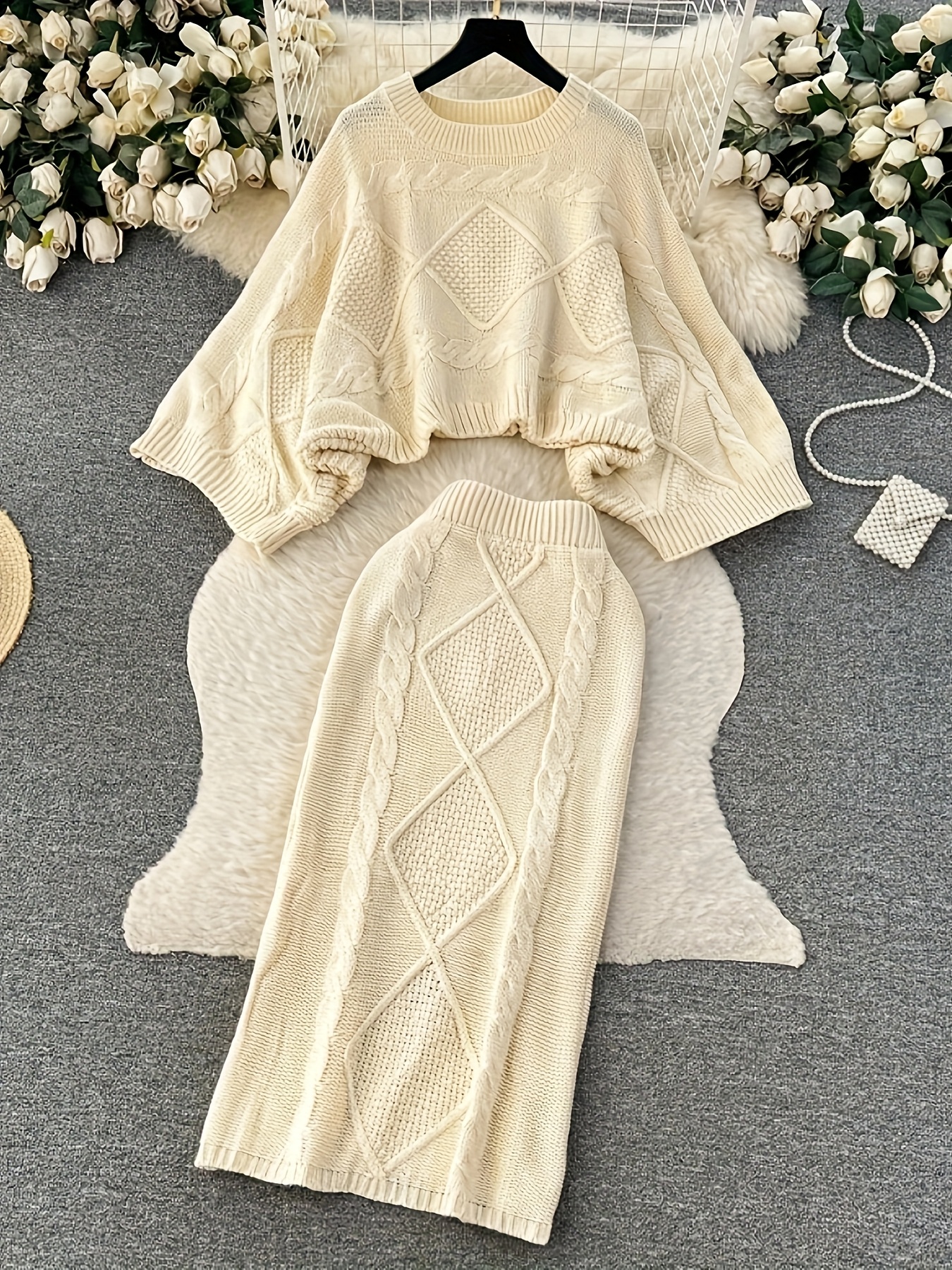 [* Dynasty] Sweater Set Dress Autumn Lazy Midi Dress Two-Piece Set *'*