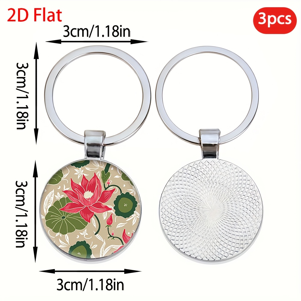 Couple Gift Keychain Set with Lotus Pattern, 3pcs