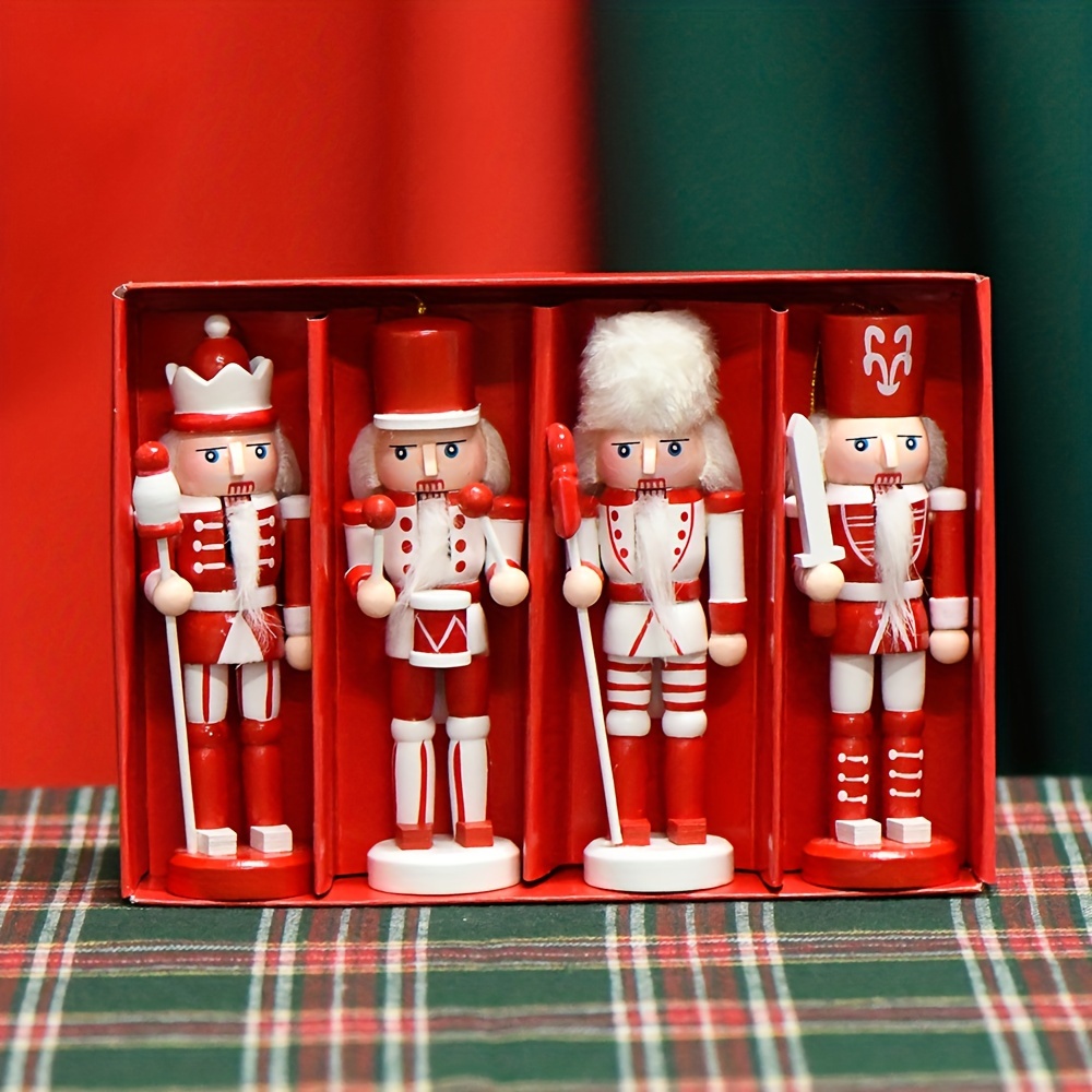 

4pcs Vintage Wooden Nutcracker Soldier Set - Candy Puppets For Christmas And New Year Decor | Ideal For Home, Living Room, Bedroom | Argconner, Miniature Christmas Items