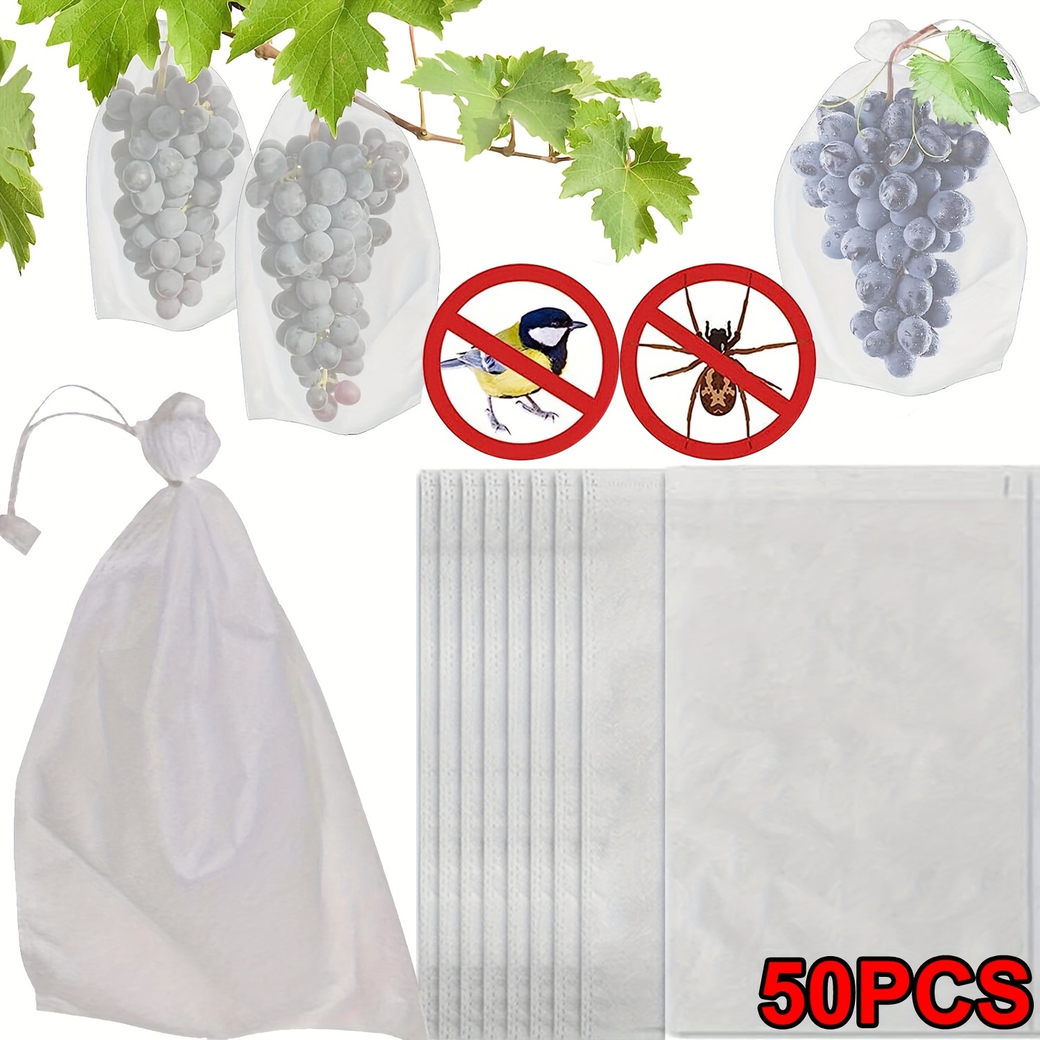 

50pcs, Fruit Protection Bags With Drawstring Reusable Garden Plant Covers Fruit Storage Bags Non-woven Insect Bird Barrier Bag For Grapes Mango Fruit Trees Veggies Garden