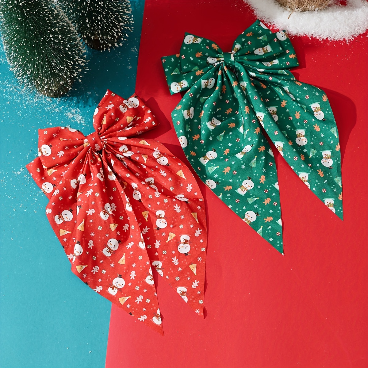 

2pcs Christmas Bows, Snowman Barrettes, Red And Set For Women's Accessories