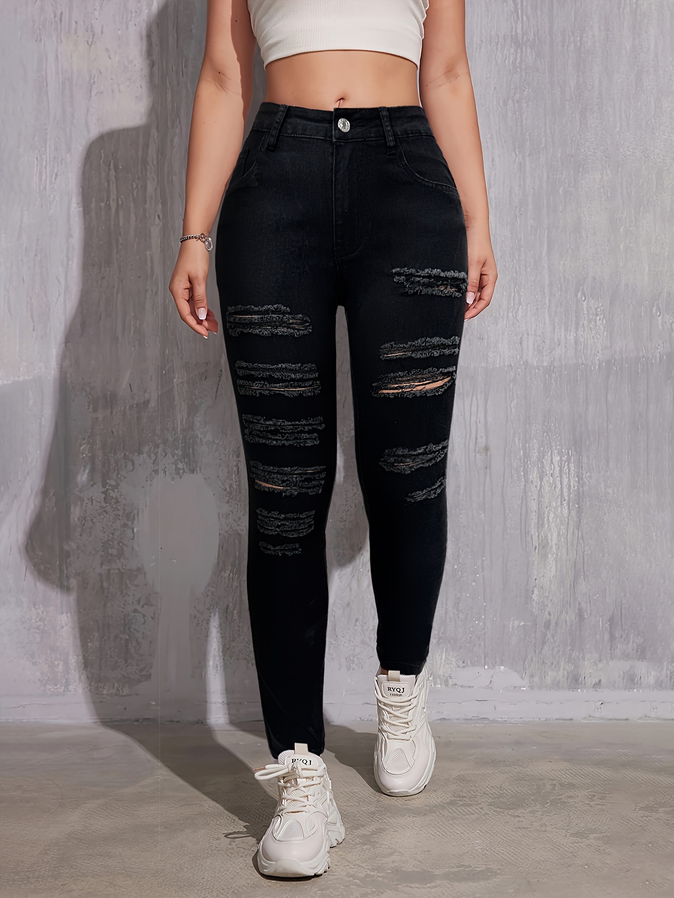 black new style ripped long pants Temu Oman